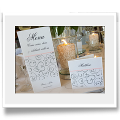 Hand Crafted with glitter and ribbon Table Menus & Personalised table cards