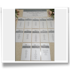 Hand Crafted table seating charts with glitter trim