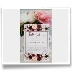 Floral burgundy/pink tones on white rectangle graphic design invitation
