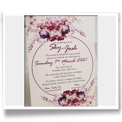 Deep purple with soft lilac floral on white rectangle graphic design invitation