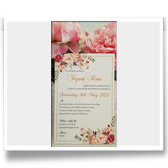 Pink tone floral with gold on white rectangle graphic design invitation