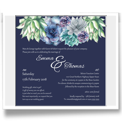 Navy and white with blue tone floral square graphic design invitation