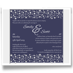 Navy and white with sparkling stars square graphic design invitation