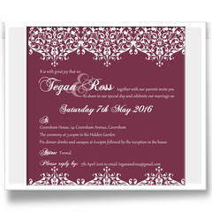 Square burgundy and white with lace trim effect graphic design
