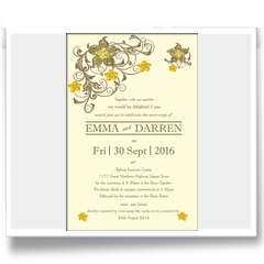 wedding invitation with soft floral corner