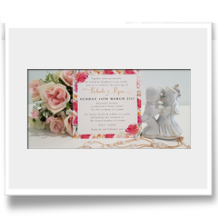 Floral red and pink tones on  white square graphic design invitation