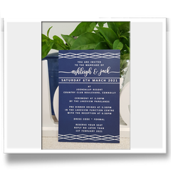 Navy and white rectangle graphic design invitation