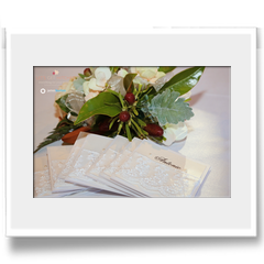 Personalised table cards with thank you note trimmed with lace