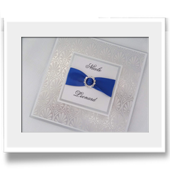 Hand Crafted with embossed effect and ribbon invitation