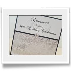Silver, white & black combined engagement birthday card